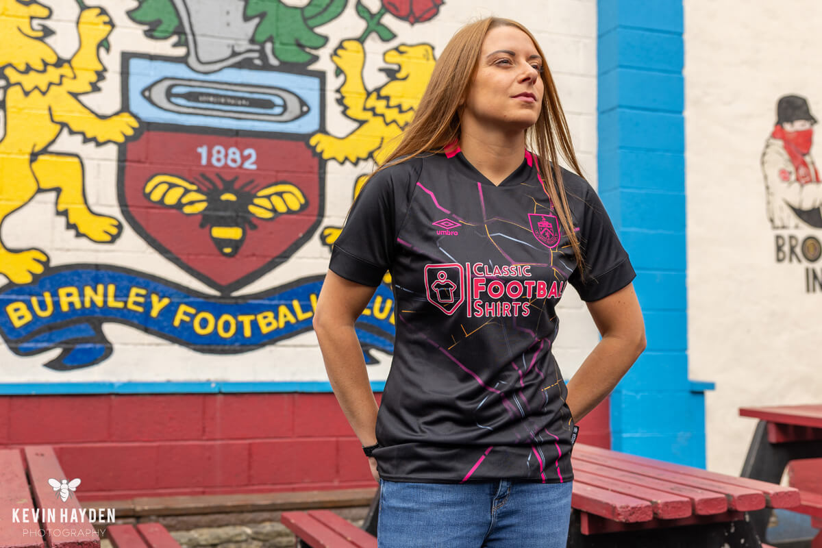 Burnley's 3rd kit fan reveal, the landlady of The Royal Dyche, Burnley. Photo by Kevin Hayden.