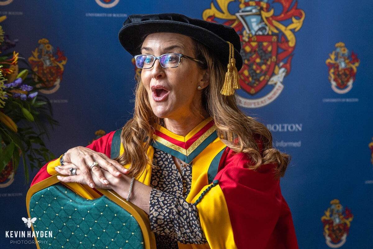 Bolton Wanderers chairman Sharon Brittan is awarded the degree of Doctor of the University of Bolton for her outstanding contribution to sport and community. Photo by Kevin Hayden.