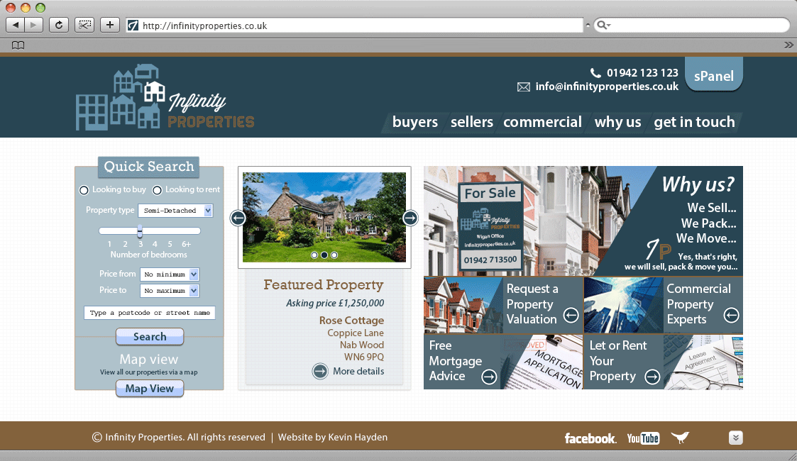 Infinity Properties website image.
