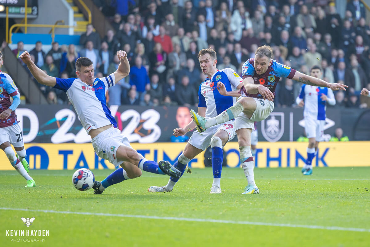 Burnley's Ashley Barnes scores against Blackburn Rovers in the EFL Championship game at Turf Moor, Burnley. Photo by Kevin Hayden.