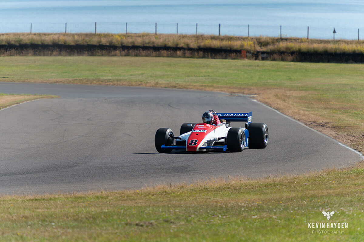 The 1981 F1 Ensign driven by Michael Lyons on Trac Mon, Anglesey. Photo by Kevin Hayden.